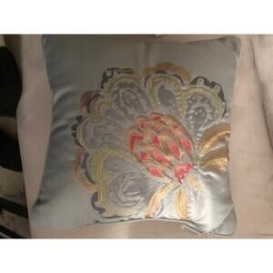 Croscill Home Embroidered Peacock Feather Look Light Aqua 14x14